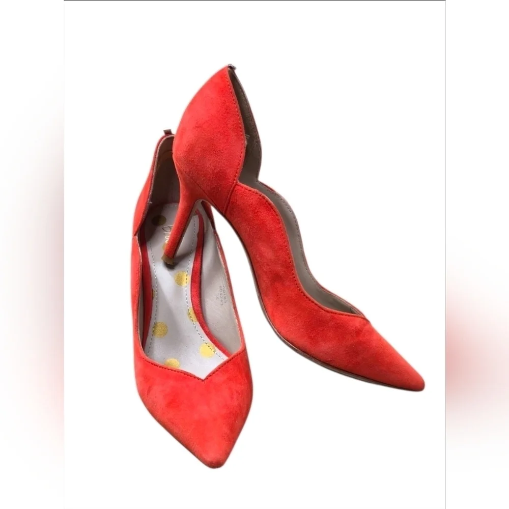 Boden Suede Leather Madison Courts Burnt Orange Scallop Heels Size 7.5